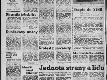 Stráž lidu, zvláštní večerní vydání o dvou stranách z pondělního večera 26. srpna 1968, s datem 27. srpna 1968. Státní vědecká knihovna v Olomouci, sign. III 91420.